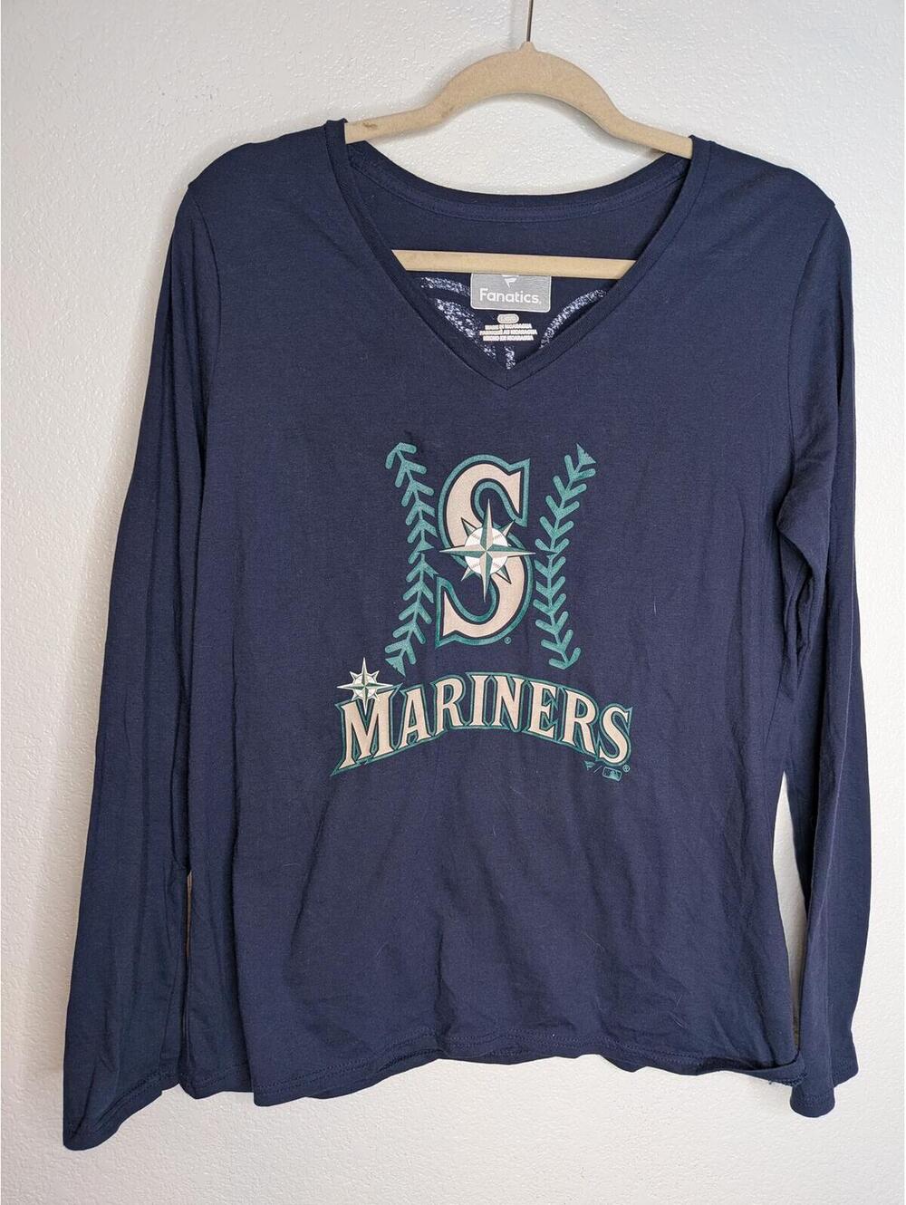 Seattle Mariners Mitch Haniger #29 Long Sleeve V-Neck Shirt Women’s L Navy MLB